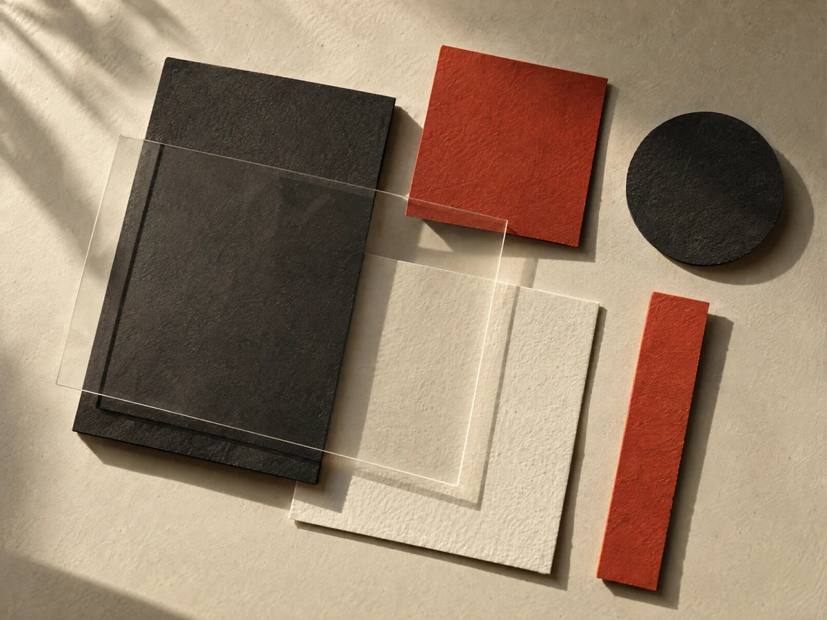 Charcoal, vermilion and ivory paper studies layered with transparent acetate.